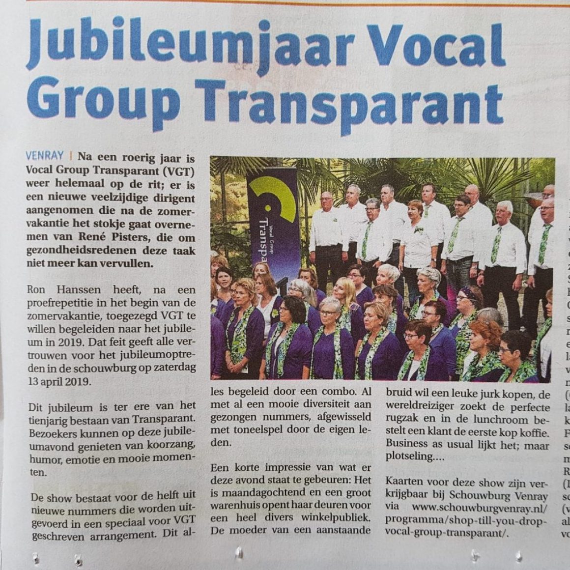 Artikel Peel en Maas Jubileumjaar Vocal Group Transparant